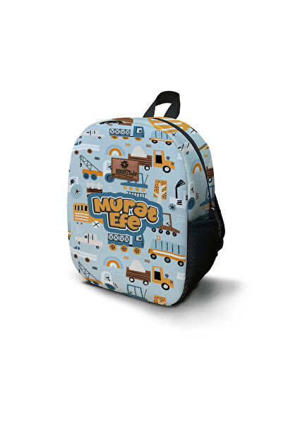 Kokopatik Kişiye Özel İsimli - İş Makinaları Desenli Orta Boy Kreş Çantası