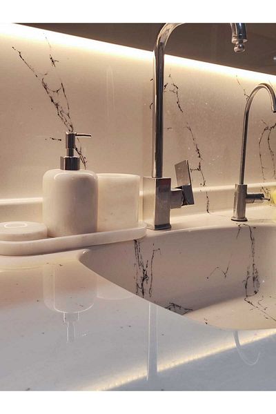 ROİPİERRES MERMER Marble 4-Piece Bathroom Set Stylish Marble Soap Dish Natural Stone Marble Bathroom Set