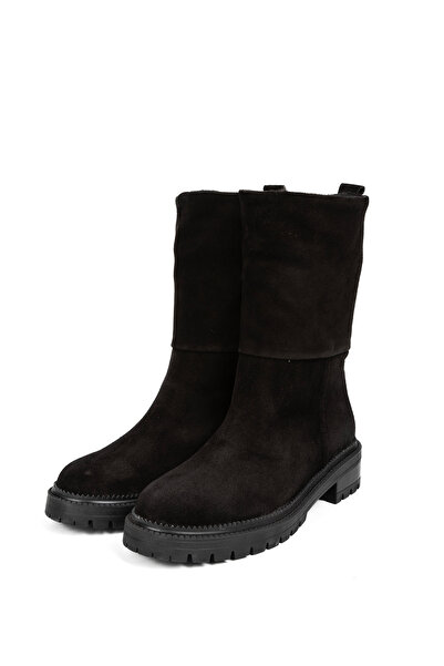 LA PASSION Hakiki kahve süet deri bot fermuarlı kürklü, Kaucuk taban