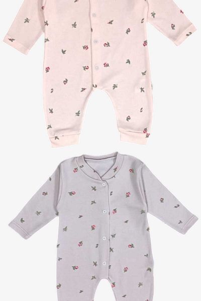 dinamik çocuk Tulip Report Printed Stretchy Cotton Baby Girl Romper - 1-3-6 Months
