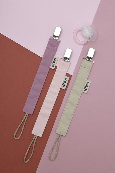 e&f Store Certified Cotton Pacifier Strap - Set of 3 - Dusty Pink, Dusty Rose, Beige - Baby Girl Pacifier Chain