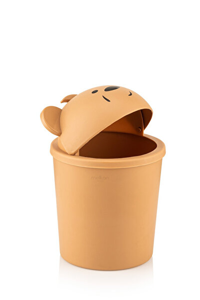 Melkan Home 1 Liter Mini Trash Can - Table Top, Bucket with Teddy Bear