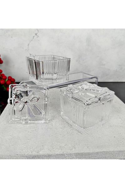PEKİBU 2-Piece Bow Model - Glass Box with Lid and Sugar Bowl Square