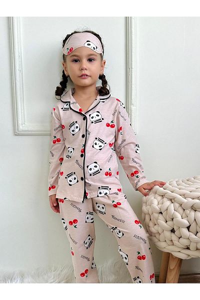 LİLLYPİCCA Girls' Panda Cherry Print Long Sleeve Pajamas Set + Eye Patch Included