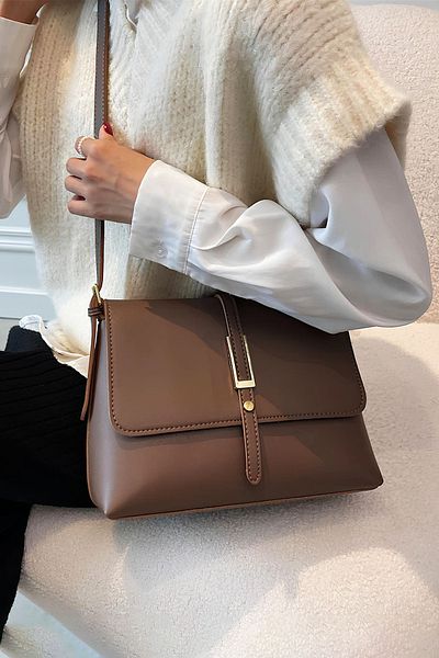 Lifonbag Geantă de umăr elegantă din piele moale Bitter Brown pentru femei