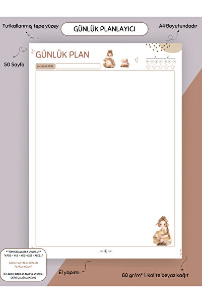 Else Craft Günlük Not Tutmalı Ders Çalışma Planlayıcısı - A4 Dikey -  50 Sayf...