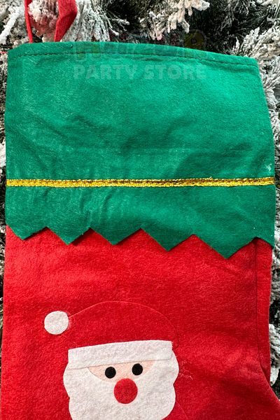 Huzur Party Store Chubby Santa Claus Christmas Stocking 25X35 cm Red Green Colorful New Year Pine Tree Hanging Decor Ornament