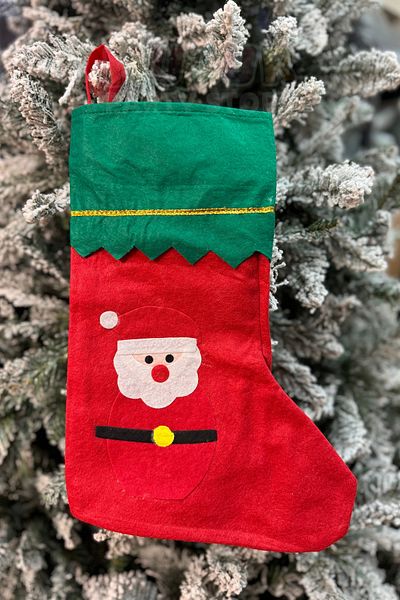 Huzur Party Store Chubby Santa Claus Christmas Stocking 25X35 cm Red Green Colorful New Year Pine Tree Hanging Decor Ornament