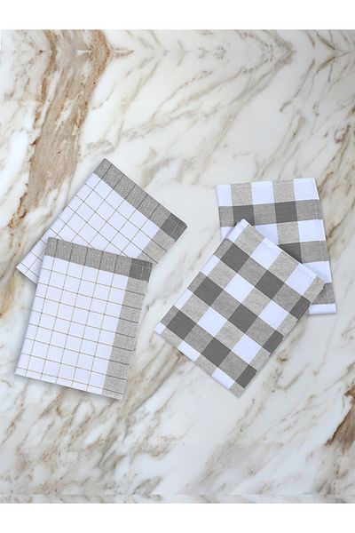 Tuable Serina 4-Piece Checkered Set, Kitchen Drying Cloth, Nutrition Cover, American Service, Gray Set 45X70Cm