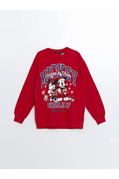 LC Waikiki XSIDE Yılbaşı Temalı Bisiklet Yaka Mickey ve Minnie Mouse Baskılı Oversize Kadın Kalın Sweatshirt