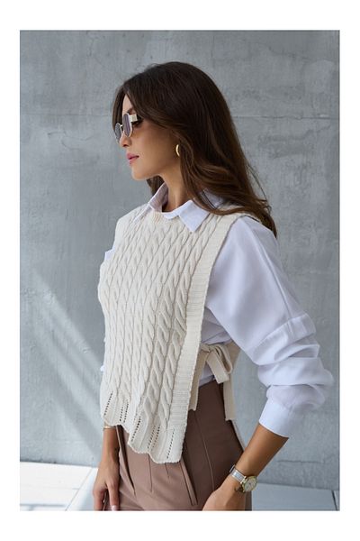 Elif Özbey Butik Beige Belted Knitted Sweater