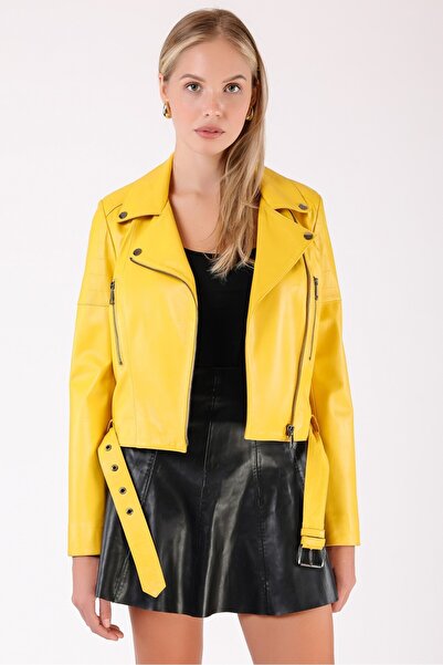 Leather Club Limon Sarı Hakiki Deri Ceket