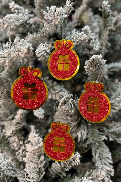 Huzur Party Store Christmas Pine Tree - Red Eva Shiny Gift Package, 8X6.5 Cm, 4 Pieces, Gold Cardboard