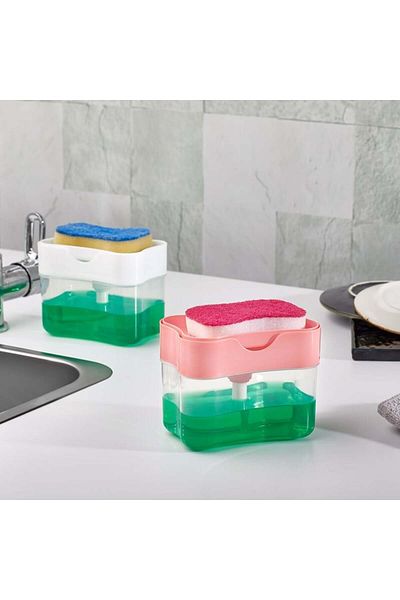 BRAVES Spongematic with Detergent Chamber and Pump - Liquid Soap Dispenser Detergent Dispenser Organizer