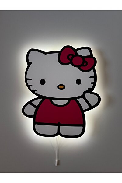 UViolets Dekoratif Ahşap Baskılı Hello Kitty Çocuk Odası Gece Lambası 27*32