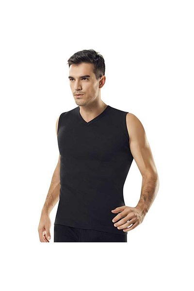 Namaldı Namaldı 118 Rib V-Neck Sleeveless Black Men's Undershirt