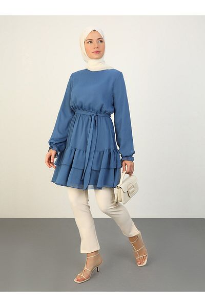 Refka Indigo Chiffon Tunic - Layered Lacing Detail