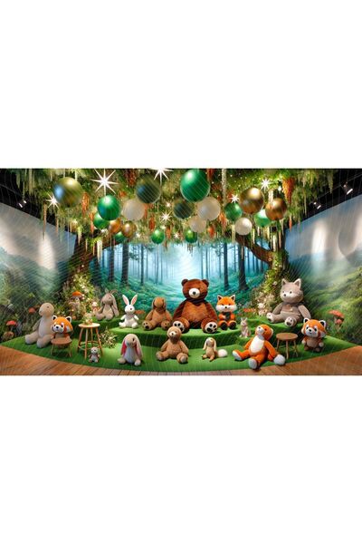 Venspor صندوق تصوير احترافي مقاس 200 × 150 سم - حيوانات قطيفة لطيفة وموضوع غابة، خلفية استوديو