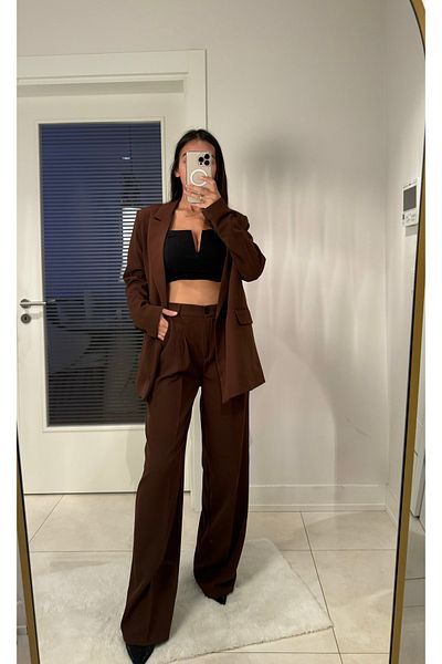cn novembersun Women's Brown Blazer Jacket Pants Set