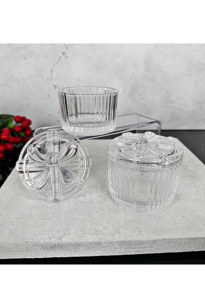 PEKİBU 2-Piece Bow Model Glass Box with Lid - Sugar Bowl Round
