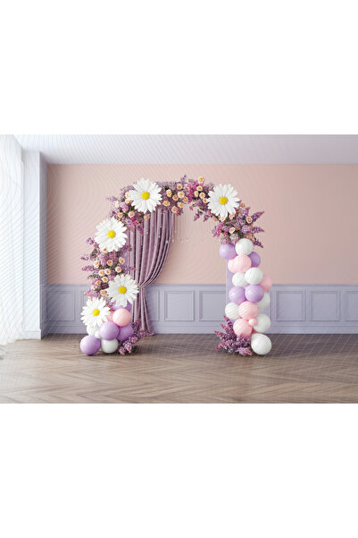 Venspor Papatya ve Balon Temalı Çiçekli Stüdyo Fonu - 200x150cm Arka Plan