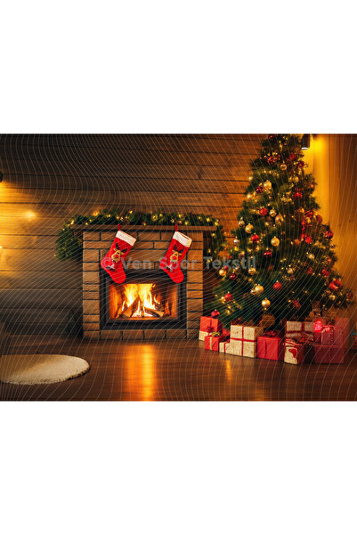 Venspor Noel Şöminesi ve Çam Ağacı Temalı, 200x150cm Stüdyo Fonu, Arka Plan -...