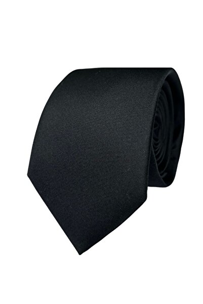1001 Kravat Black Colored Silk Satin 7.5 cm Wide Men's Tie