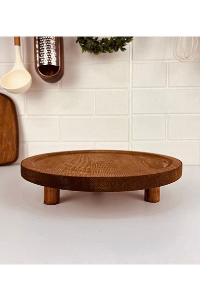 Sillage Home Wooden Round Presentation Board with Feet, Multi-Purpose Organizer, Riser