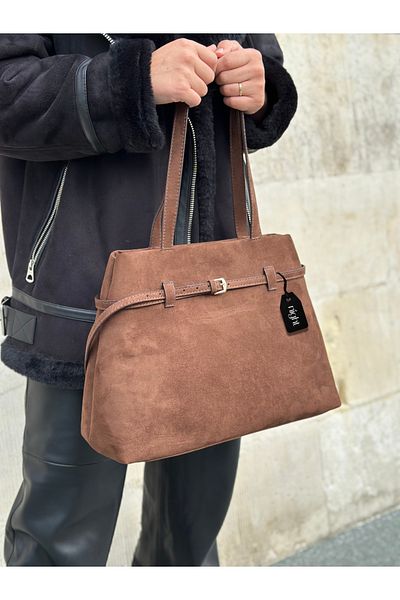 Night Geantă de mână și de umăr pentru femei Poly Model Suede Bitter Brown