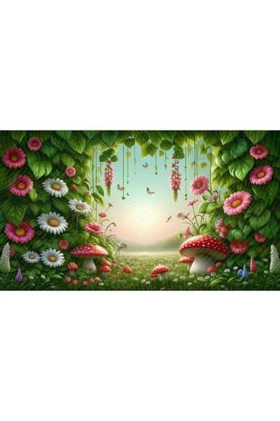 Venspor Fundal tematic natură cu flori și ciuperci - fundal studio 200x150cm