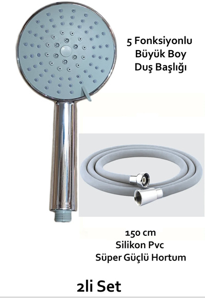 Plodna House 5 Fonksiyonlu Büyük Duş Başlığı & Silikonlu Kopmaz pastlamaz 150...