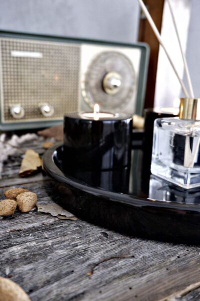 Voodo Concept Alexander Black Marble Tray 2 Pieces Candle Holders