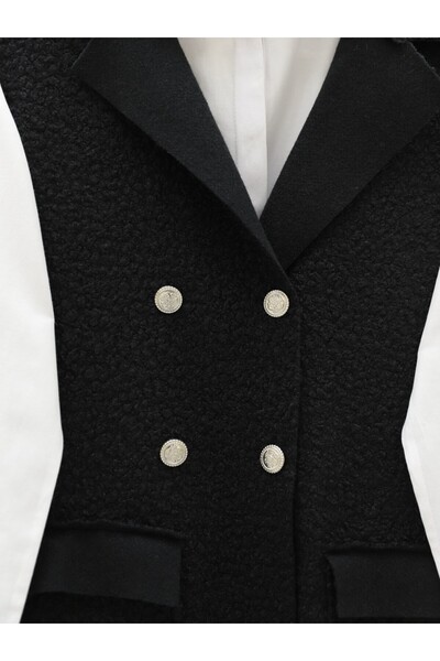 Modamorfo Black Boucle Vest with Buttons and Double Pockets