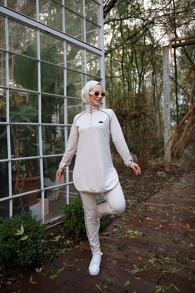 Wovi Moda Γυναικείο σετ φόρμας Jogger με φερμουάρ από ύφασμα κατάδυσης