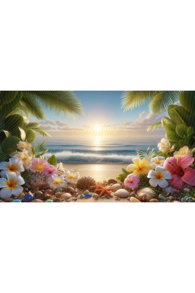 Venspor Tropikal Sahil ve Çiçek Manzaralı Yaz Temalı 200x150cm Stüdyo Fonu