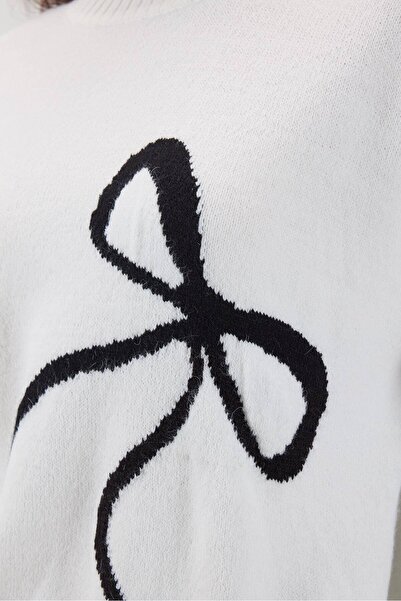 Addax Crew Neck Bow Print Knitwear Sweater K3408-A7