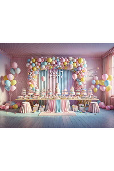 Venspor Pastel Renklerde Sweet Party Temalı 200x150cm Stüdyo Fonu Arka Plan