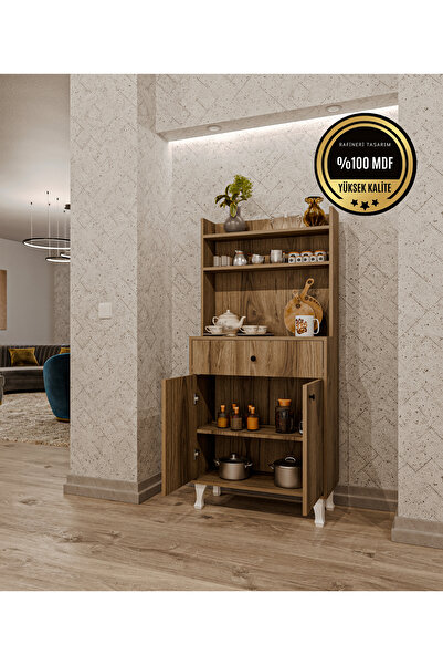 DEKORFİM DF14102BR Çok Amaçlı Beyaz Airfry Dolabı Kahve Köşesi