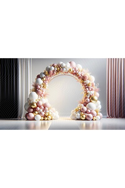 Venspor Özel Etkinlikler İçin Pembe ve Altın Balon Dekorlu Kemerli 200x150cm ...