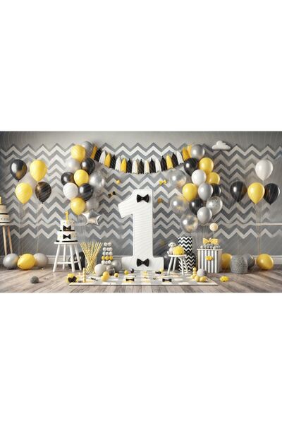 Venspor Doğum Günü Partisi Sarı ve Siyah Balonlu, Pasta ve Süslemeler ile 200...
