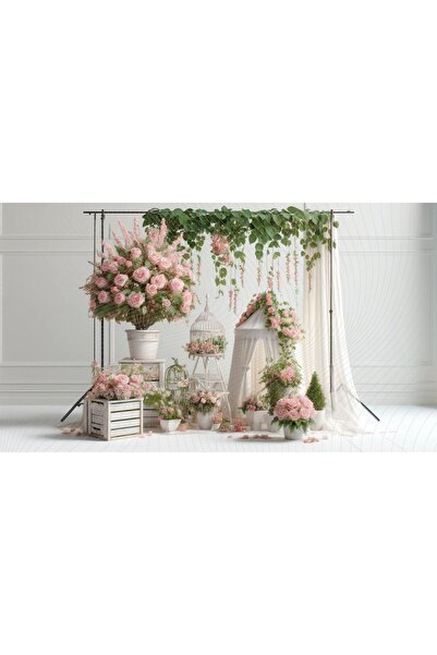 Venspor Pembe Güller ve Romantik Çiçek Aranjmanları Temalı Dekoratif 200x150c...