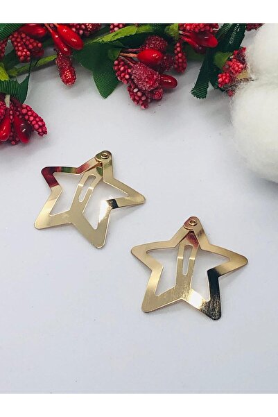 İnDerin Gold Color Very Stylish Star Snap Hair Clip Set of 2 (3 cm)