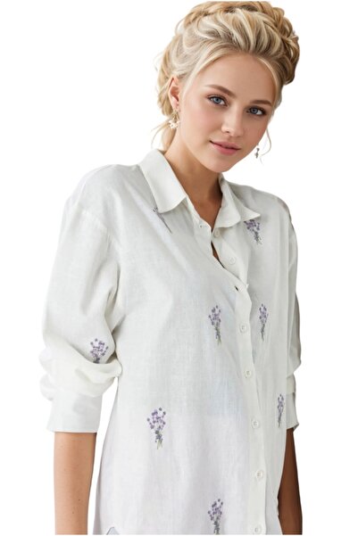 Cassime Жіноча сорочка з вишивкою квітів, бавовняна, оверсайз, широкий крій, ткана