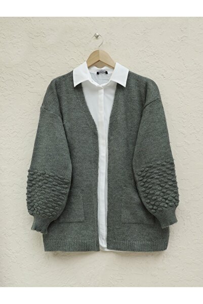 Modamorfo Pletený kardigan s bambulí s dvojitým rukávem