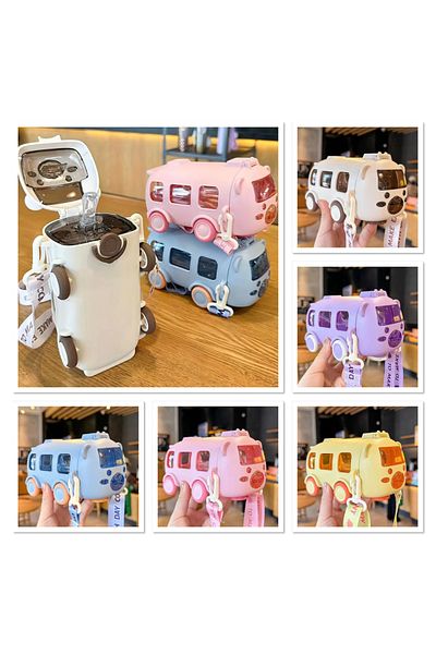 RubyBoutiques Bus Design Water Bottle with Straw 500 ml Alk2967 - Blc3896-4027