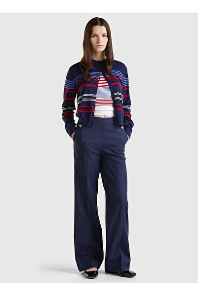 Benetton High Waist Regular Navy Blue Women's Pants 4Sqpdf06X
