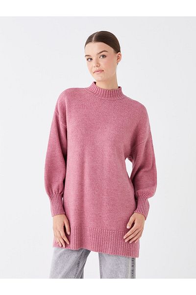 LC Waikiki Lw - Μισό ζιβάγκο μονόχρωμο μακρυμάνικο oversize γυναικείο πλεκτό τουνίκ
