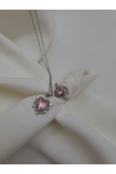 lilith accesuary مجموعة موديل الأميرة الوردية، قلادة على شكل قلب وخاتم إصدار أبدي، مع علبة هدية