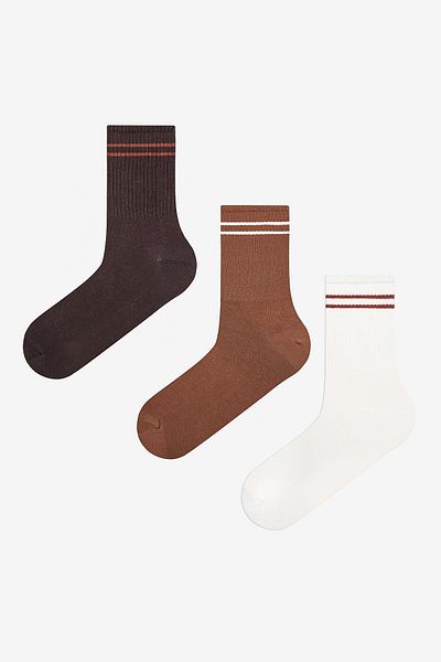 Penti Men's Mix Striped 3-Piece Brown Socks