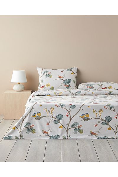 English Home Set cuvertură de pilota unică din flanel Birds Symphony - față-verso, 160x220 cm bej